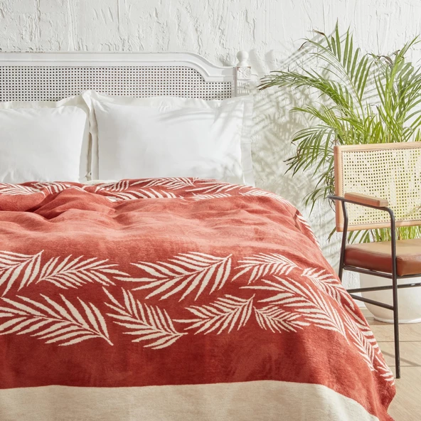 Karaca Home Leaf Tek Kişilik Pamuklu Battaniye Terracota - 4