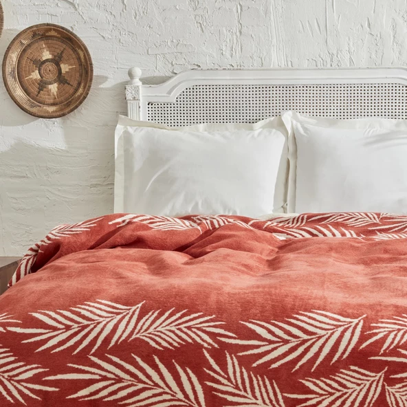 Karaca Home Leaf Tek Kişilik Pamuklu Battaniye Terracota - 2