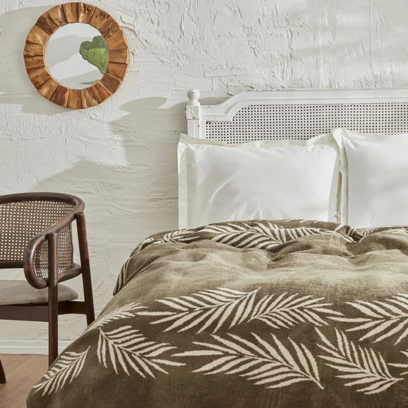Karaca Home Leaf Tek Kişilik Pamuklu Battaniye Haki - 2