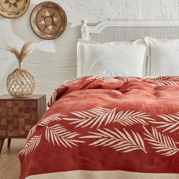 Karaca Home Leaf Tek Kişilik Pamuklu Battaniye Terracota - 3