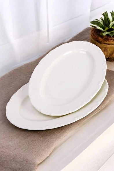 Digithome Liana 2’li 30 Cm Porselen Kayık Tabak Krem TL4012321 C320.225 - 3