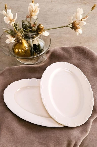 Digithome Liana 2’li 30 Cm Porselen Kayık Tabak Krem TL4012321 C320.225