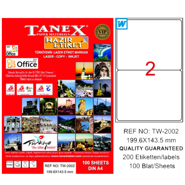 Tanex Lazer Etiket 100 YP 199.6x143.5 Laser-Copy-Inkjet TW-2002