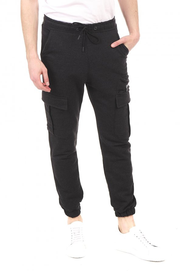 Erkek Dar Paça Beli ve Paçası Lastikli Kargo Cepli Eşofman Altı Jogger Spor Pantolon - 2
