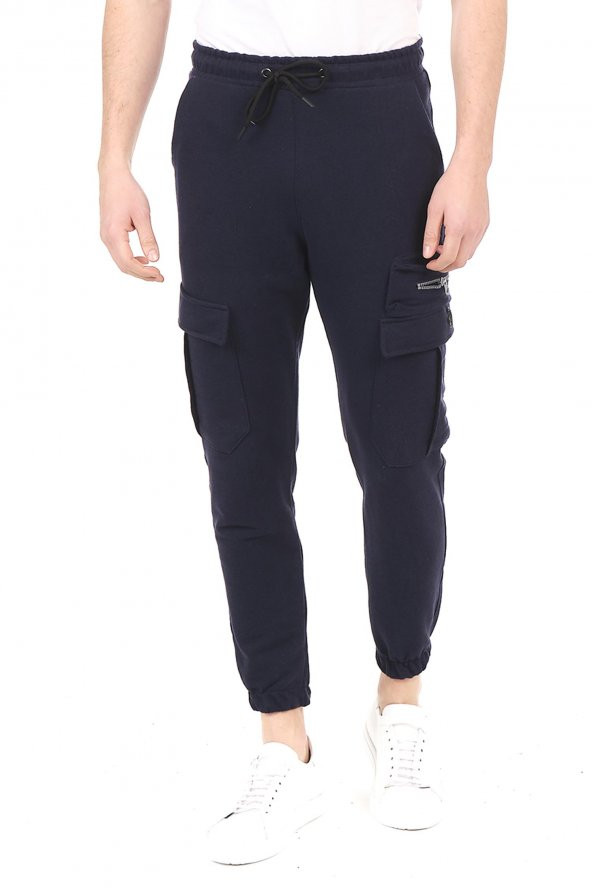 Erkek Dar Paça Beli ve Paçası Lastikli Kargo Cepli Eşofman Altı Jogger Spor Pantolon - 4