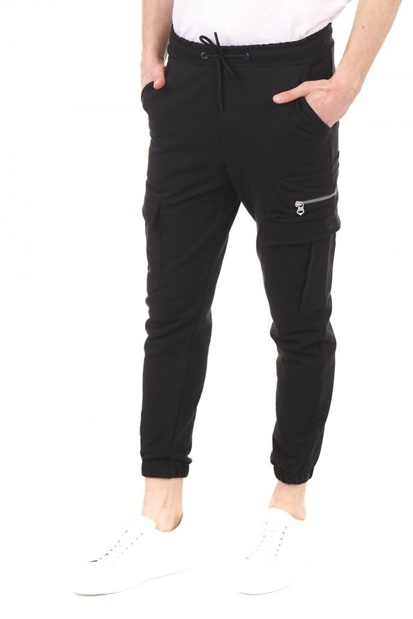 Erkek Dar Paça Beli ve Paçası Lastikli Kargo Cepli Eşofman Altı Jogger Spor Pantolon - 5