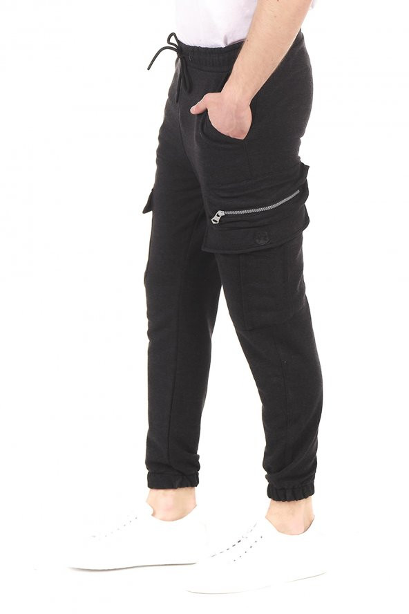 Erkek Dar Paça Beli ve Paçası Lastikli Kargo Cepli Eşofman Altı Jogger Spor Pantolon - 6