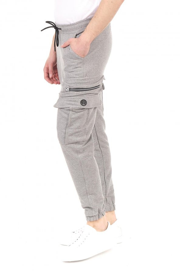 Erkek Dar Paça Beli ve Paçası Lastikli Kargo Cepli Eşofman Altı Jogger Spor Pantolon - 7