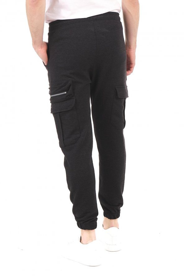 Erkek Dar Paça Beli ve Paçası Lastikli Kargo Cepli Eşofman Altı Jogger Spor Pantolon - 8