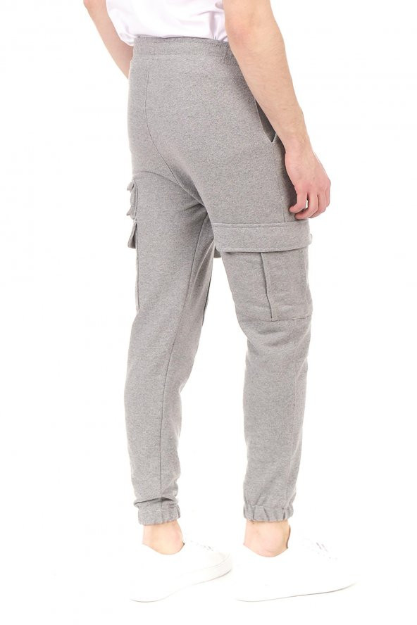 Erkek Dar Paça Beli ve Paçası Lastikli Kargo Cepli Eşofman Altı Jogger Spor Pantolon - 9