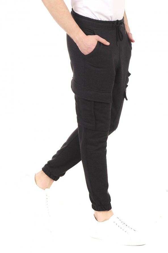 Erkek Dar Paça Beli ve Paçası Lastikli Kargo Cepli Eşofman Altı Jogger Spor Pantolon - 10