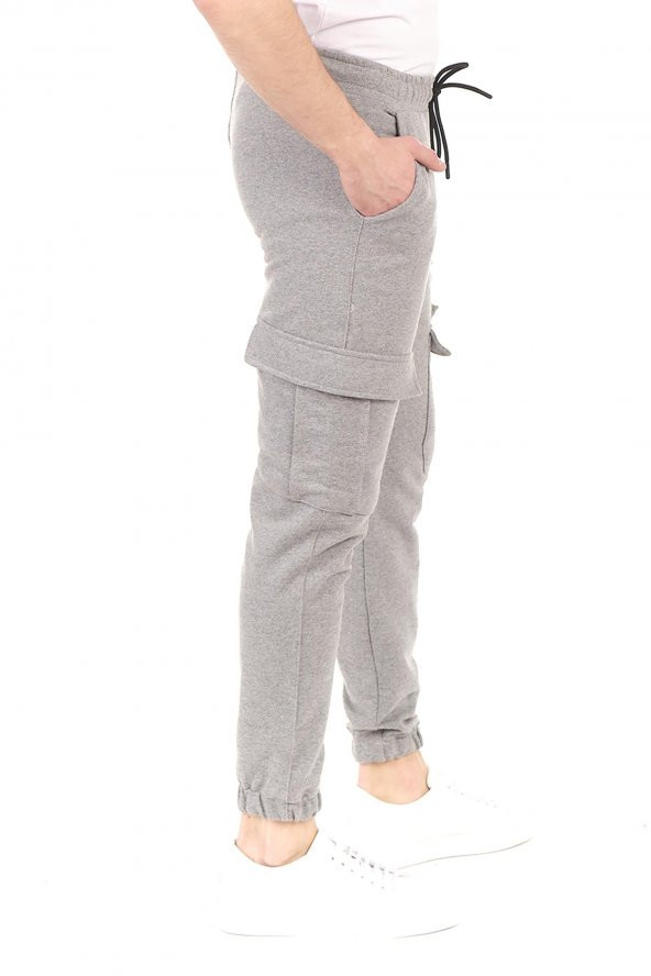 Erkek Dar Paça Beli ve Paçası Lastikli Kargo Cepli Eşofman Altı Jogger Spor Pantolon - 11