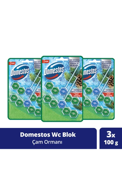 Domestos Wc Blok 5'li Güç Tuvalet Bloğu Çam Ferahlığı Maksimum Hijyen Sağlar 100 Gx3