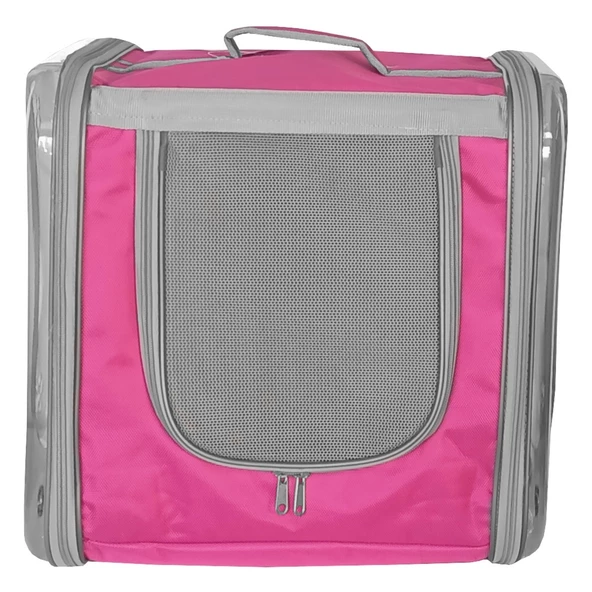 Markapet Çift Cam Kedi Köpek Taşıma Çantası 32x40x42 cm Pembe