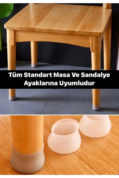 12 Adet Masa Ve Sandalye Ayak Koruyucu Çizdirmez Beyaz Kaydırmaz Silikon - 5