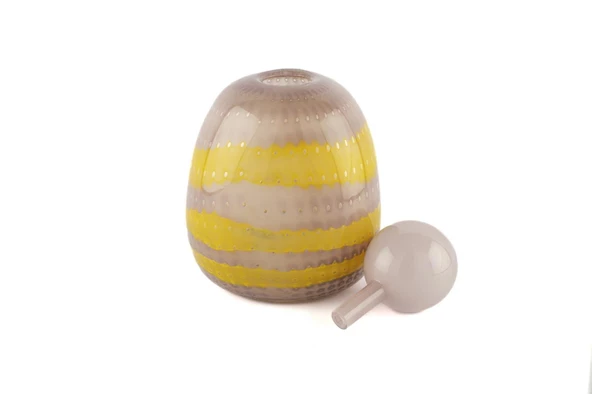 Mikasa Moor Lila Kapaklı Sarı Çizgili Cam Vazo 19x28cm - 2