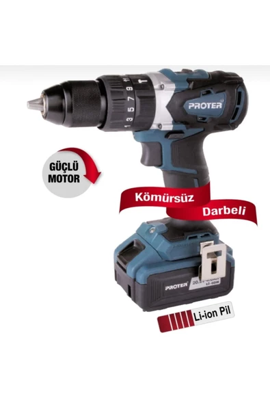 Proter PST 740 BL Kömürsüz Darbeli Şarjlı Matkap 13 Mm - 20.0 V - 4.0 Ah/Li-On