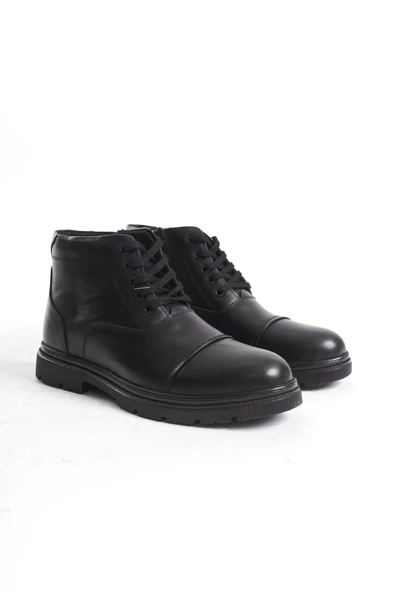 Erkek Hakiki Deri Bağcıklı Kısa Düz Bot Fermuarlı Tırtık Taban Erkek Kışlık Bot - Resim 6