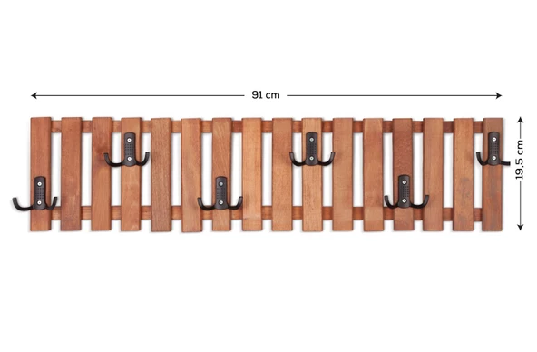 Ahşap Duvar Ve Kapı Askısı Elbise Askılık Düz Model 6 Askılı - 2