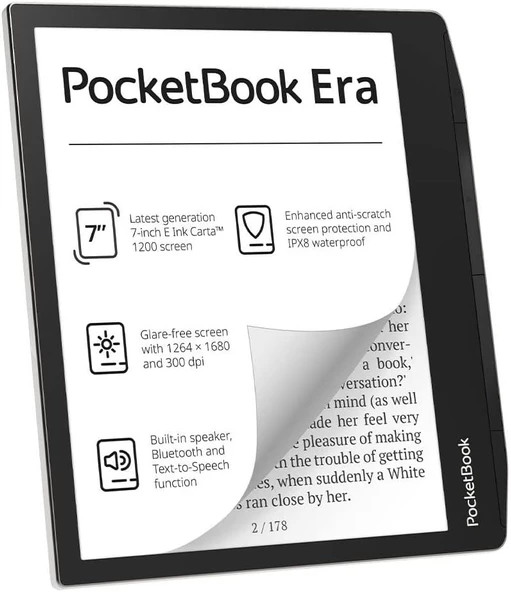 Pocketbook Era E-Okuyucu, Stardust Silver, 16GB | E-Ink Carta™ 7ʺ | Su Geçirmez | Metinden Konuşmaya, Sesli Kitap | Dahili Hoparlör - Resim 3