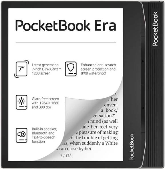 Pocketbook Era E-Okuyucu, Stardust Silver, 16GB | E-Ink Carta™ 7ʺ | Su Geçirmez | Metinden Konuşmaya, Sesli Kitap | Dahili Hoparlör - Resim 5