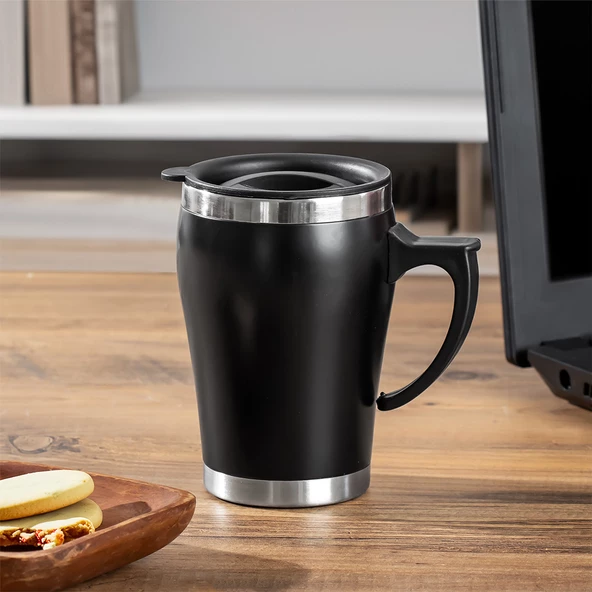 Porsima 05667 Paslanmaz Çelik Kupa Sızdırmaz Çelik Termos Araç Termosu El Termosu Yalıtımlı Bardak 350ml -Siyah - 3