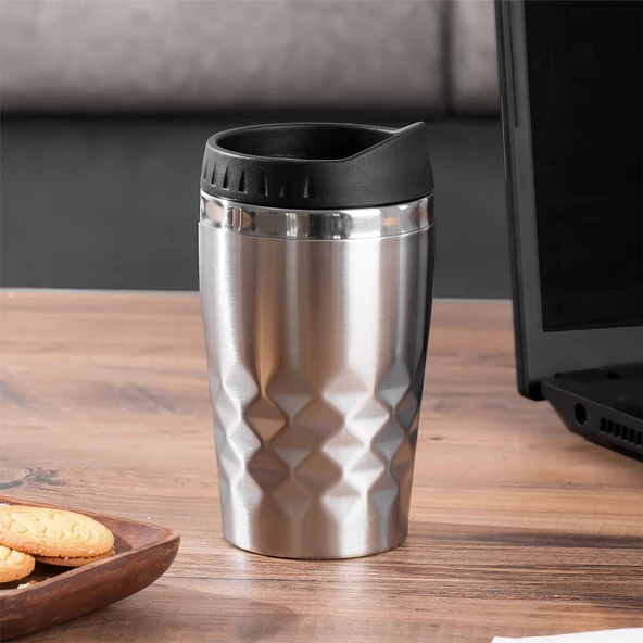 Porsima 05554 Paslanmaz Çelik Kupa Sızdırmaz Çelik Termos Araç Termosu El Termosu Yalıtımlı Bardak 350ml -Gümüş - 4