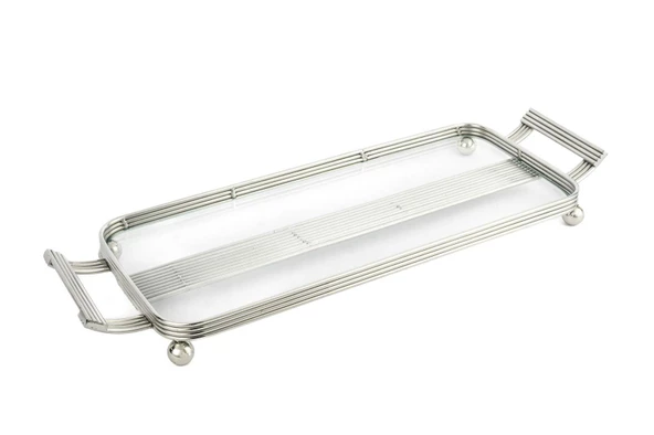 Mikasa Moor Gümüş Cam Metal Kulplu Tepsi 47x16cm