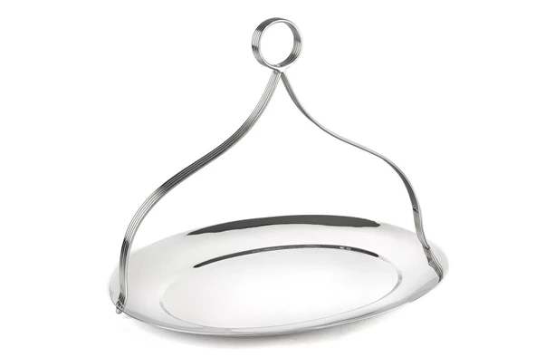 Mikasa Moor Gümüş Oval Kulplu Metal Tepsi 38x28x30cm