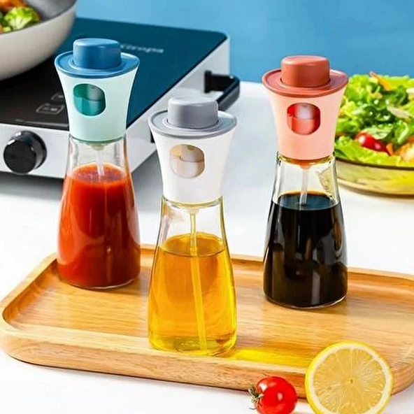 Huni HEDİYELİ 220 Ml Çok Amaçlı Spreyli Cam Şişe Yağdanlık Sosluk Sirke Şişesi Cam Şişe - 2