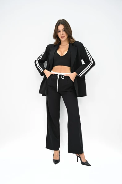 Kadın Şerit Detaylı Oversize Ceket Takım 9007-25 - 2