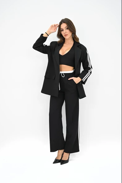 Kadın Şerit Detaylı Oversize Ceket Takım 9007-25 - 3