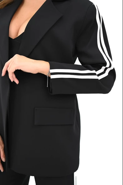 Kadın Şerit Detaylı Oversize Ceket Takım 9007-25 - 7