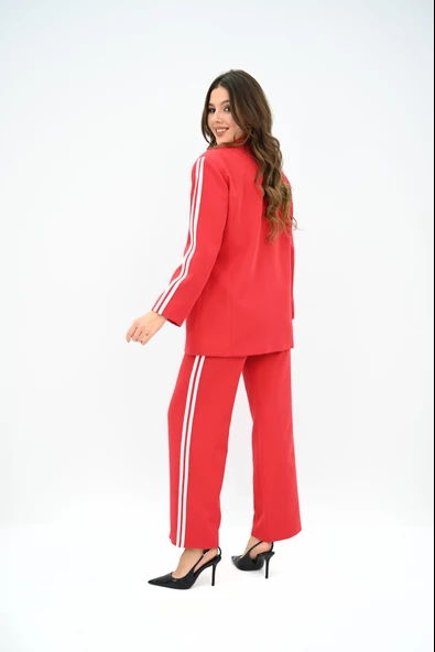 Kadın Şerit Detaylı Oversize Ceket Takım 9007-25 - 11