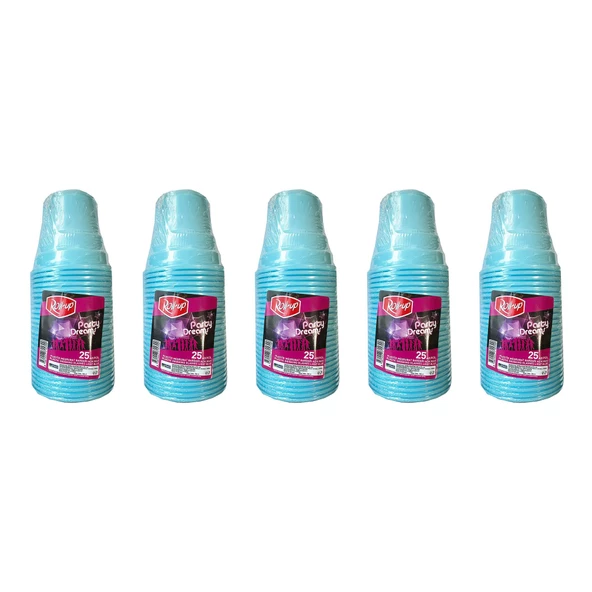 Roll-Up Party Dreams Parti Davet Piknik Renkli Plastik Sert Mika Bardak - Turkuaz - 25'li 5 Paket
