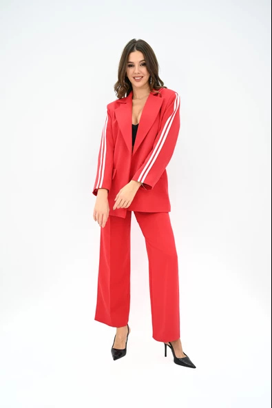 Kadın Şerit Detaylı Oversize Ceket Takım 9007-25 - 10