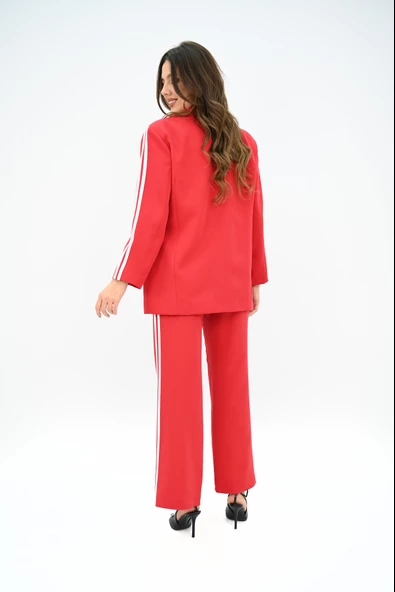 Kadın Şerit Detaylı Oversize Ceket Takım 9007-25 - 12