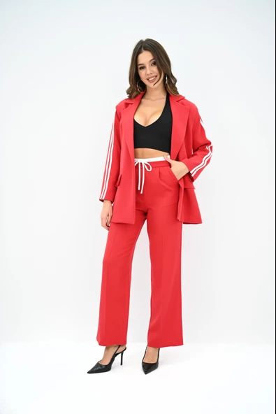 Kadın Şerit Detaylı Oversize Ceket Takım 9007-25 - 8