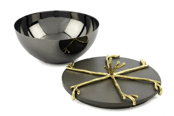 Mikasa Moor Branch Kapaklı Gold Gri Kase 17x10cm - Resim 2