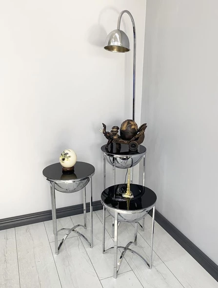 Lale Gümüş 3 Sehpalı Lambader Takımı - 4