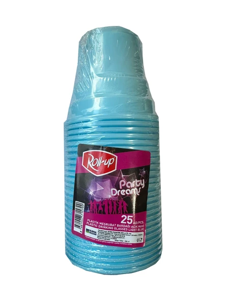 Roll-Up Party Dreams Parti Davet Piknik Renkli Plastik Sert Mika Bardak - Turkuaz - 25'li 3 Paket - Resim 2