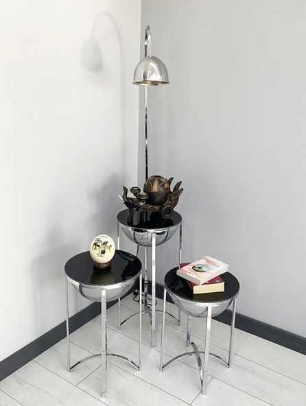 Lale Gümüş 3 Sehpalı Lambader Takımı - 3