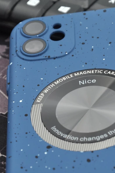 iPhone 11 Uyumlu İnidgo Mavi Benekli Desenli İnce Sert Kapak Kılıf Kamera Lens Korumalı - Resim 3