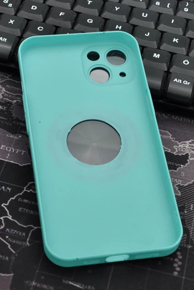 iPhone 14 Uyumlu Mint Yeşil Benekli Desenli İnce Sert Kapak Kılıf Kamera Lens Korumalı - Resim 5