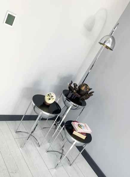 Lale Gümüş 3 Sehpalı Lambader Takımı - 2