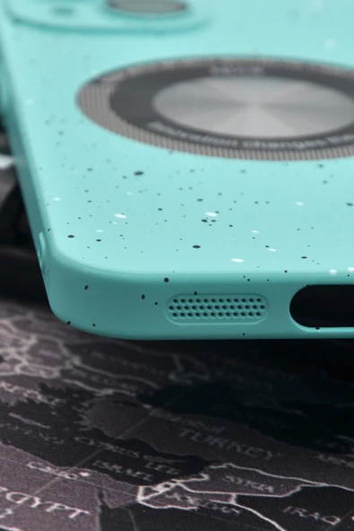 iPhone 14 Uyumlu Mint Yeşil Benekli Desenli İnce Sert Kapak Kılıf Kamera Lens Korumalı - Resim 4