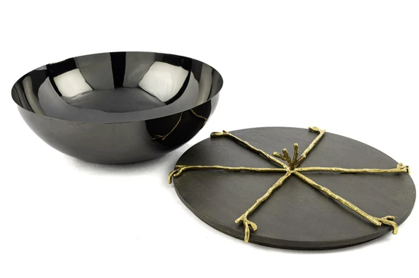 Mikasa Moor Branch Kapaklı Gold Gri Kase 27x12cm - Resim 2