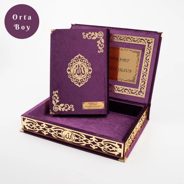 Raşel Kutulu Hediyelik Kuran-ı Kerim (Orta Boy, Mor, Şems Lafzatullah Gold Pleksi) ürün görseli 1