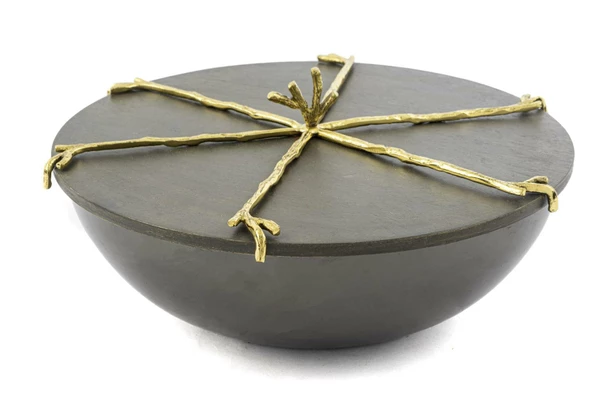 Mikasa Moor Branch Kapaklı Gold Gri Kase 27x12cm ürün görseli