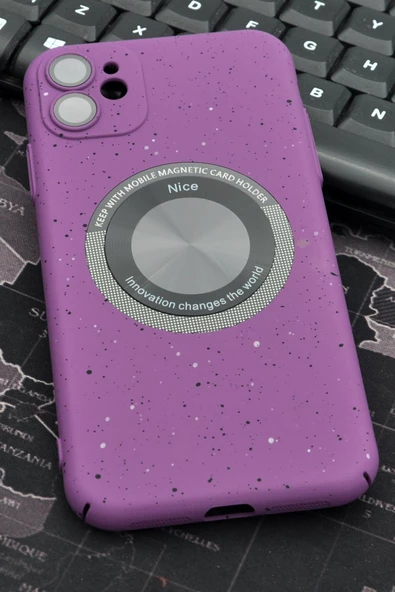 iPhone 11 Uyumlu Mor Benekli Desenli İnce Sert Kapak Kılıf Kamera Lens Korumalı ürün görseli